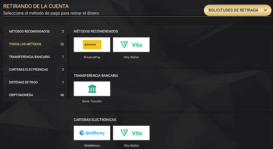Elegir un método de retiro en 1xSlots  Elegir un método de retiro en 1xSlots